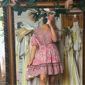 Pink & Blue Floral Bohemian Mini Dress